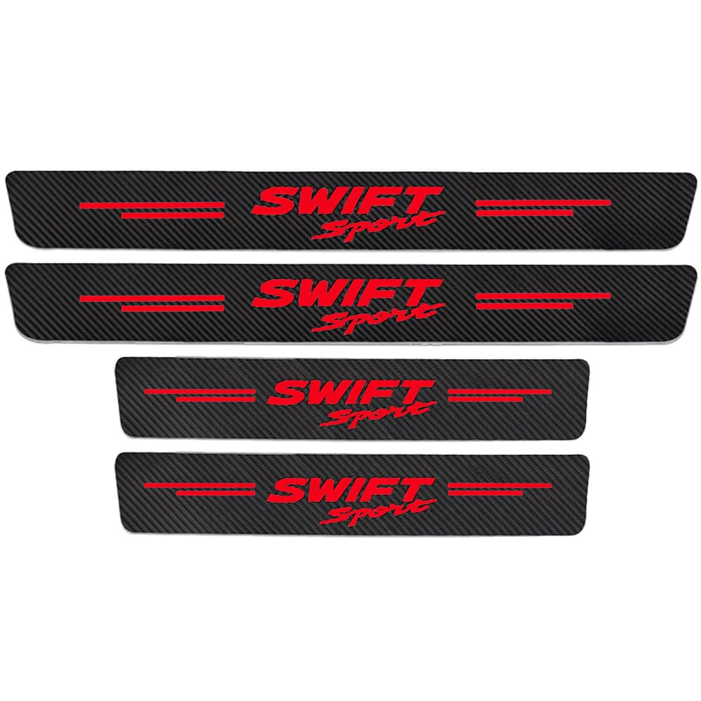 4 Pcs Car Door Sill Protector for Suzuki Swift Sport Carbon Fiber Threshold Edge Scuff Plate Protective Kick Plates Accessories,Red