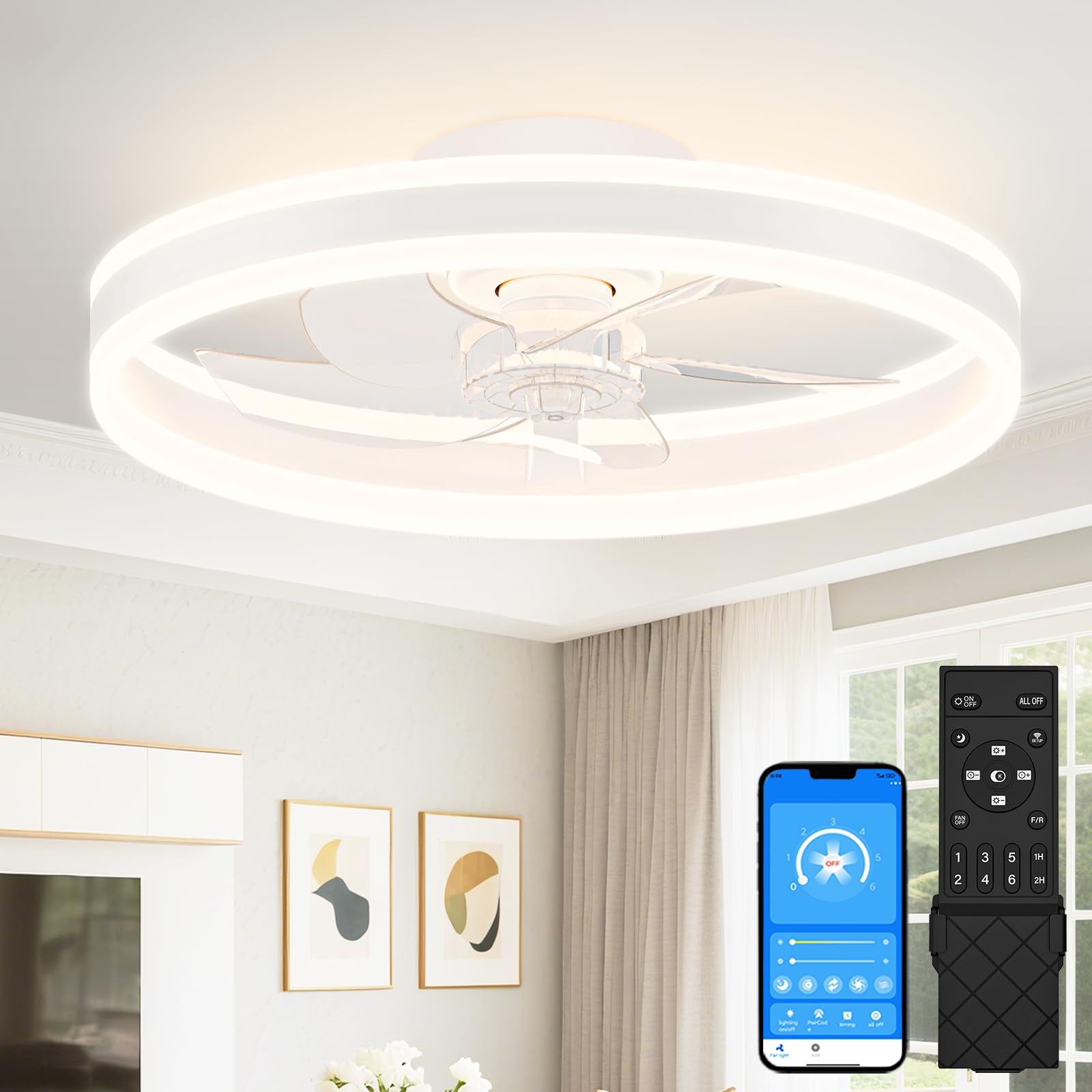 VOLISUN 20-inch Bladeless Ceiling Fan with Light
