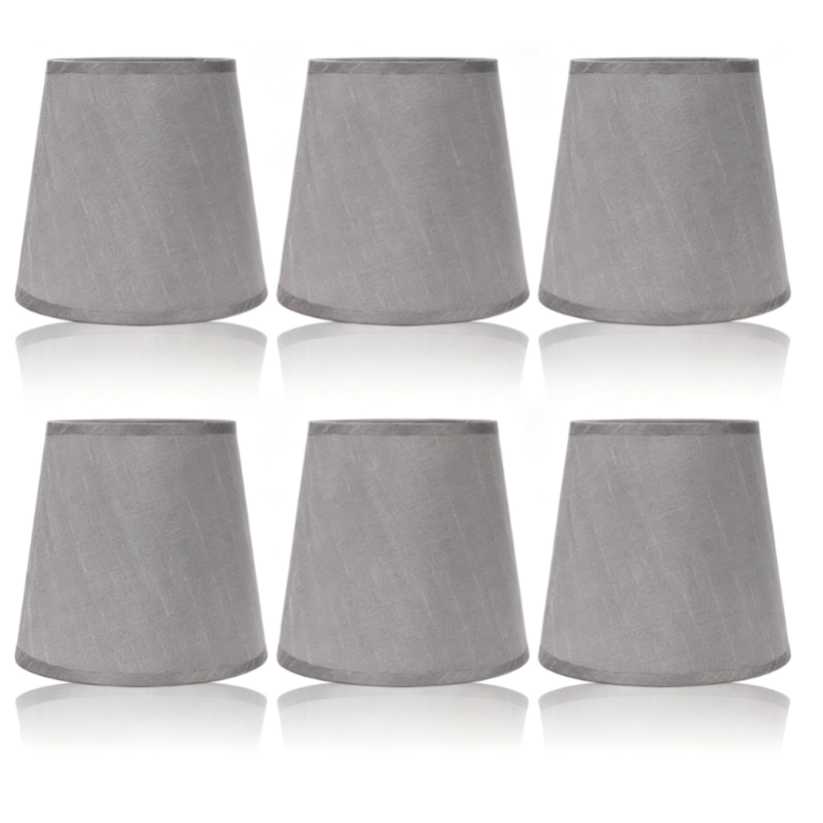 Paralume a Tamburo Grigio, Piccolo con Clip su Lampadina - Set di 6 in Tessuto a Barilotto - Classico Moderno per Lampadario, Lampada da Tavolo e da Parete