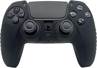 PS5 DualSense Controller Skin Silicon case Cover for Sony PS5 DualSense Controller with Thumb Grips (White) (Black)