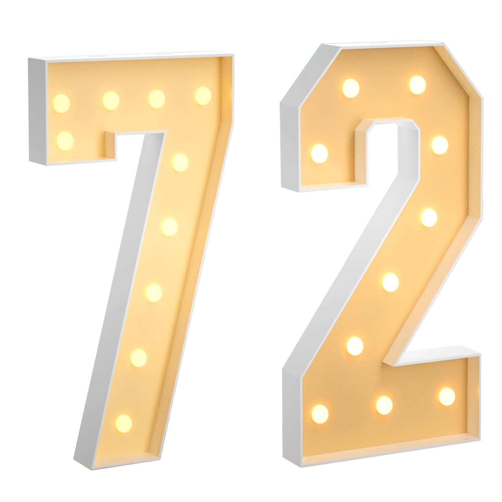 100 cm, grande numero 72, con numeri a LED grandi, decorazione a mosaico, luce bianca calda, per casa, feste, compleanni, matrimoni, compleanni e Natale