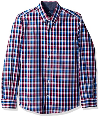 Cutter & Buck Men's Large Check Easy Care Button Down Collared Shirts, Tannin Blue Sawyer Plaid