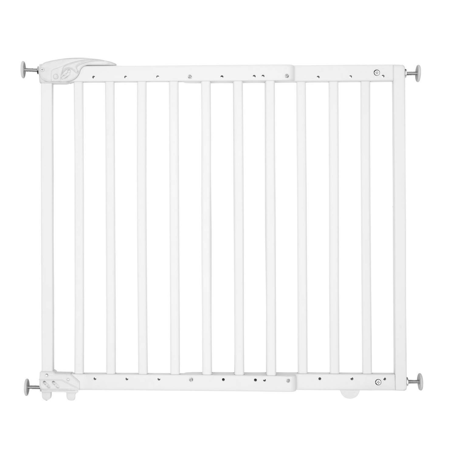 Badabulle Baby Gate for Doorways & Stairs, 63-106cm Dog/Puppy Gate, Easy Install, Pressure Mounted, No Drilling, fits for Narrow and Wide Doorways, White