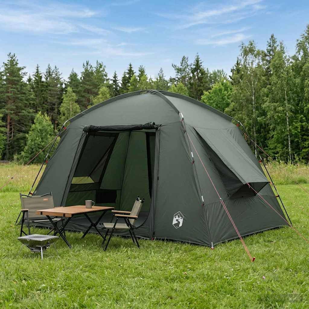 Hütten Tente avec toit vert olive 300 x 210 x 156 cm polyester tente cabine pour camping 4 personnes tente jetable étanche avec fermeture éclair facile à monter