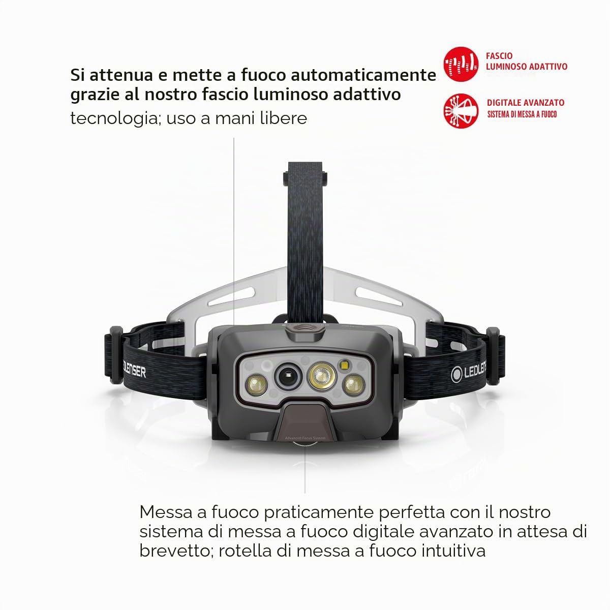 Ledlenser HF8R Signature Lampada Frontale Ricaricabile, 2000lm, 220m, IP68 | Luminosità e messa a fuoco automatiche, autonomia fino a 90h, modalità RGB, 194g, impermeabile, ideale per l'outdoor | 2023