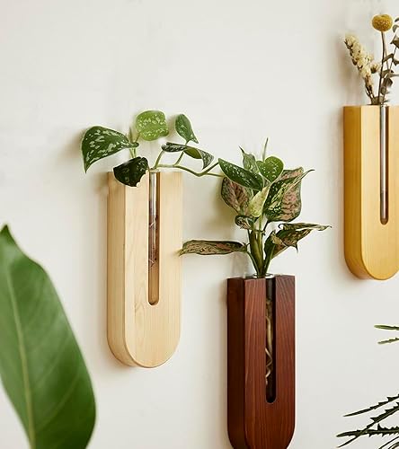 Miniatura 3 de Maceta de pared para interiores, florero bohemio, estación de propagación, maceta colgante de madera, decoración de pared para sala de estar (forma