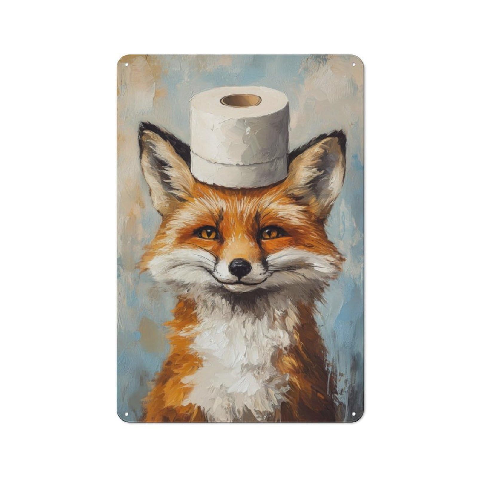 Junmoney Fox With Toilet Paper Hat Office Metal Sign 30X20cm, Understated Office Wall Decor For Workspace, Cafe, Shop Or Desk Area