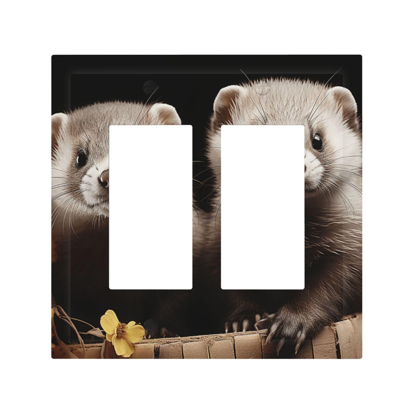2-Gang Light Switch Cover Ferrets Wall Plate for Electrical Outlets Double Decorator Wall Plates 4.9" x 5" Mid-size Receptacle Outlet Covers Blank Faceplate Cover
