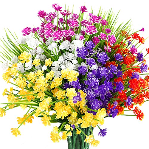 HATOKU 10pcs Artificial Flowers for Outdoors, Fake Outdoor Flowers UV Resistant, Lifelike Plastic Flowers for Indoor Outdoors Home Office Garden Wedding Decorations(Mixture)