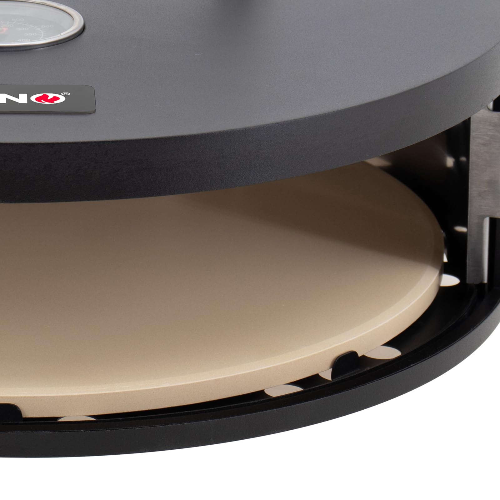 TAINO Pizzabox Pizzaaufsatz Pizzastein mit Deckel Tür rund Grill Zubehör für Gasgrill Schwarz