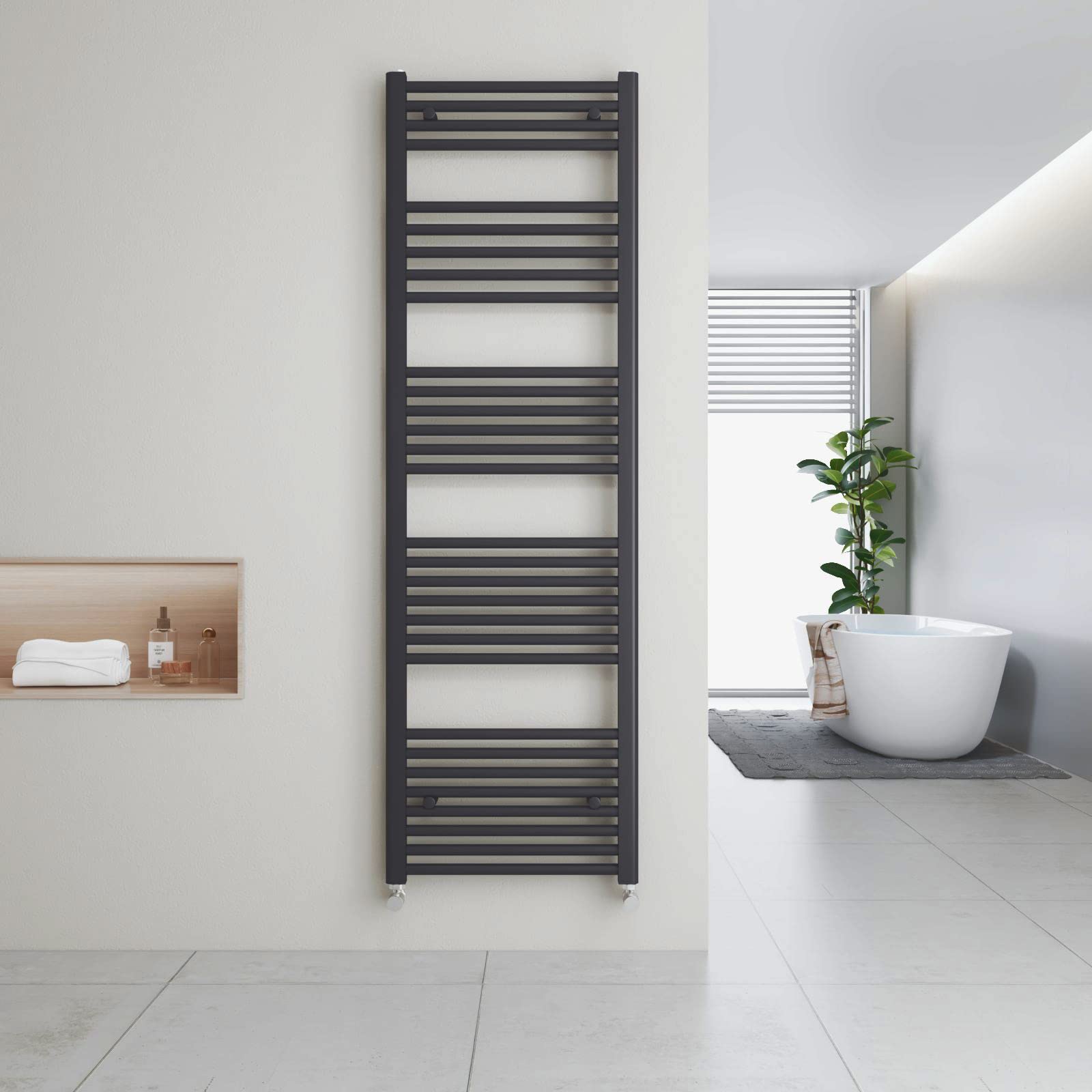Heilmetz Towel Rail Radiator with Angled Radiator Valves, 1600 x 500 mm Bathroom Radiator Heated Towel Rail Heater Anthracite Grey — image 1