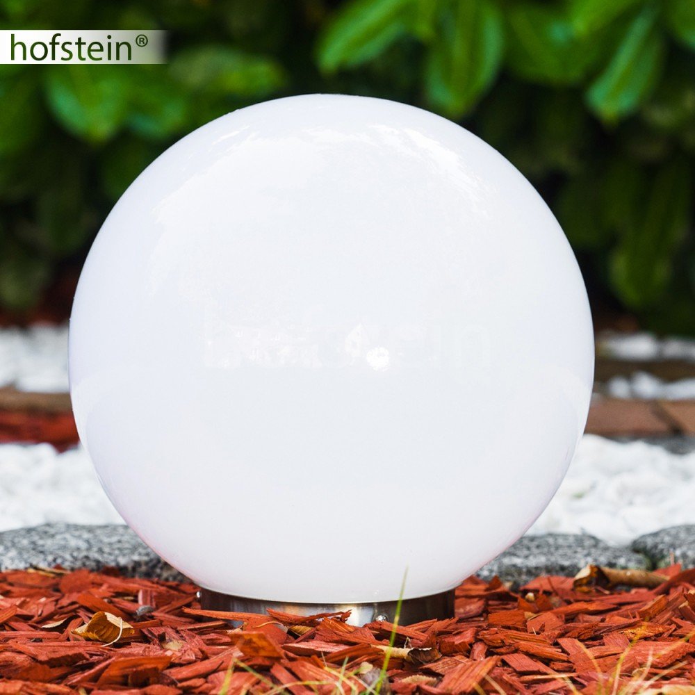 Lámpara LED de globo Solar Nassau, con pica de tierra y célula solar, lámpara de exterior de plástico blanco Ø 25 cm, 2 x LED de 0,05 vatios, con interruptor crepuscular, pilas reemplazables