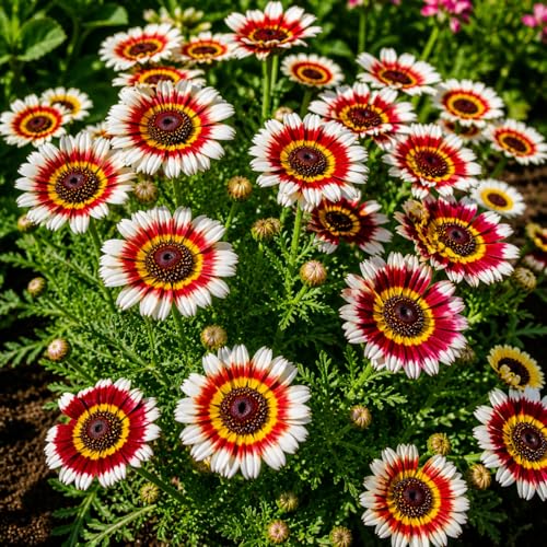 semi di crisantemo carenato tricolore miscuglio 100 semi – mix colorato di fiori ornamentali, ideale per giardino, vaso, balcone e aiuole, fioritura abbondante