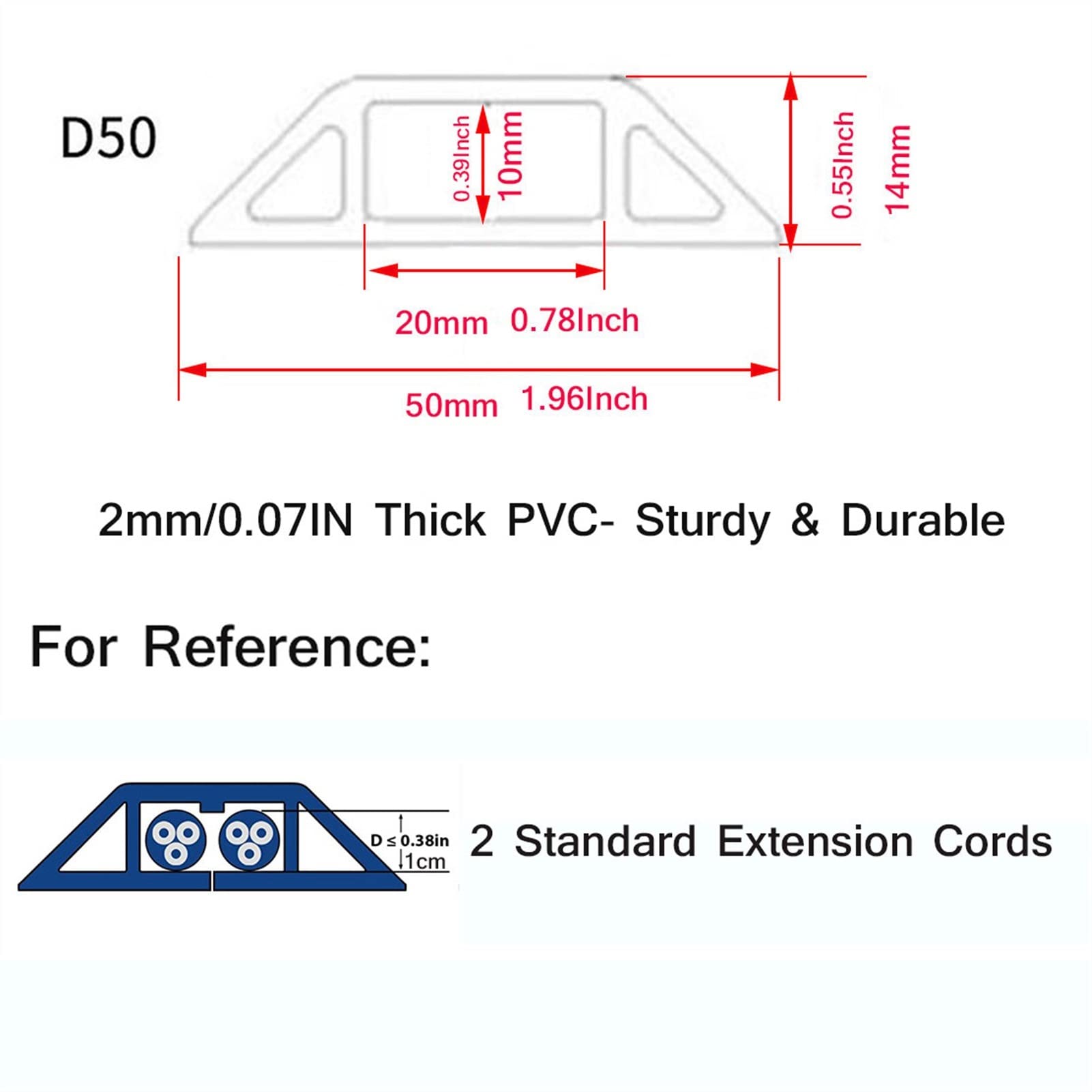 2m canaleta pasacables para suelo, protector de cable autoadhesiva, Canaleta de suelo para cables, Protege cables y evita los peligros de viaje, para el Hogar, la Oficina, Lugar de Trabajo, Almacén