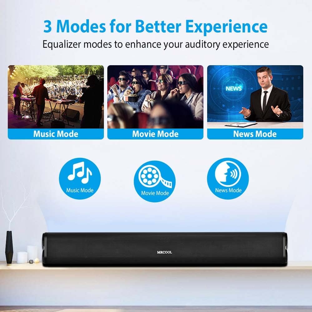Flаѕh Dеаlѕ - 50% оƒƒ MRCOOL 2021 New Sound Bar, Bluetooth 5.0 Stereo, Sound Bars for tv, 24 inches, BT, AUX, RCA, USB and Optical Input (with 3.5mm Aux Cable, HDMI Cable, Fiber Optic Cable and RCA Cable)