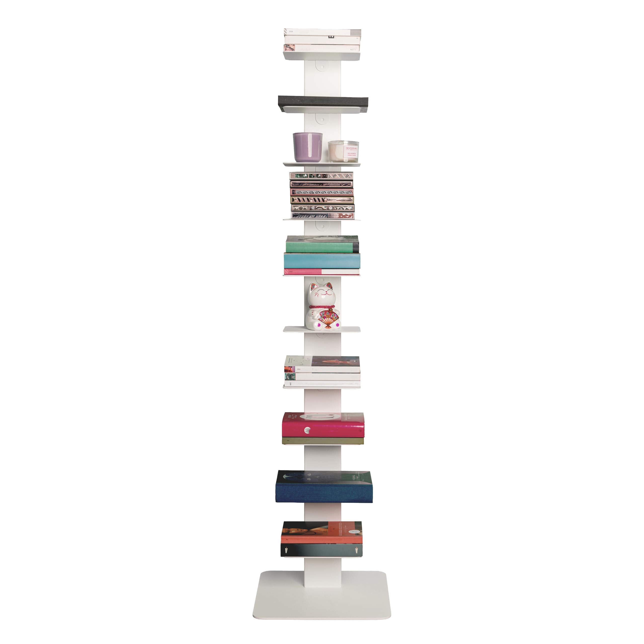 STEELNOVO | Beatrice, Libreria Verticale Salvaspazio con 10 Ripiani, Altezza 150 cm, Libreria a Colonna in Acciaio Verniciato Moderna, Scaffale da Terra Colore Bianco, Soggiorno, Studio, Made In Italy