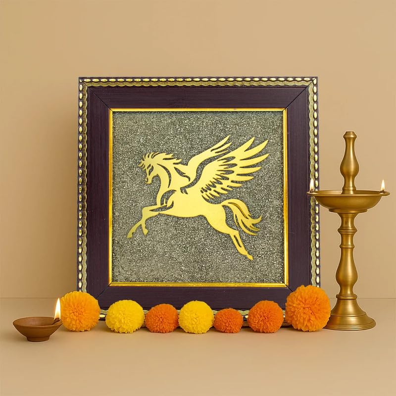Image of Astrotalk Flying Horse on Raw Pyrite Frame | Powerful Vastu Decorative Item | Pyrite Stone Brings Wealth, Luck & Success | Elegant Home Decor & Wall Decor Item for Living Room or Office