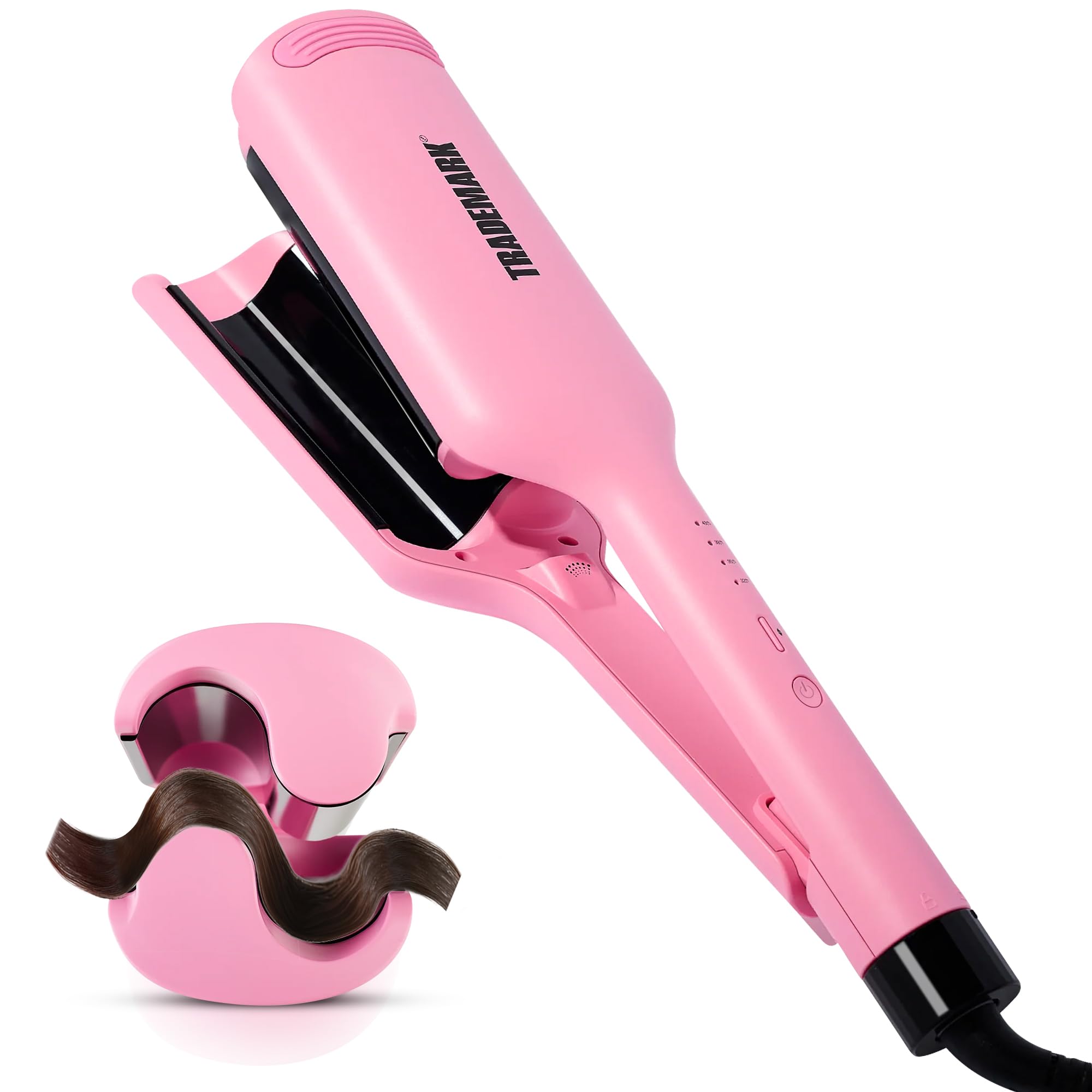 Trademark Beauty Hair Waver - Double Barrel Hair Crimper, Beach Waves Curling Iron, Babe Waves X, Adjustable Temperature Hair Curler, Hair Styling Tools, 1.25" - Pink