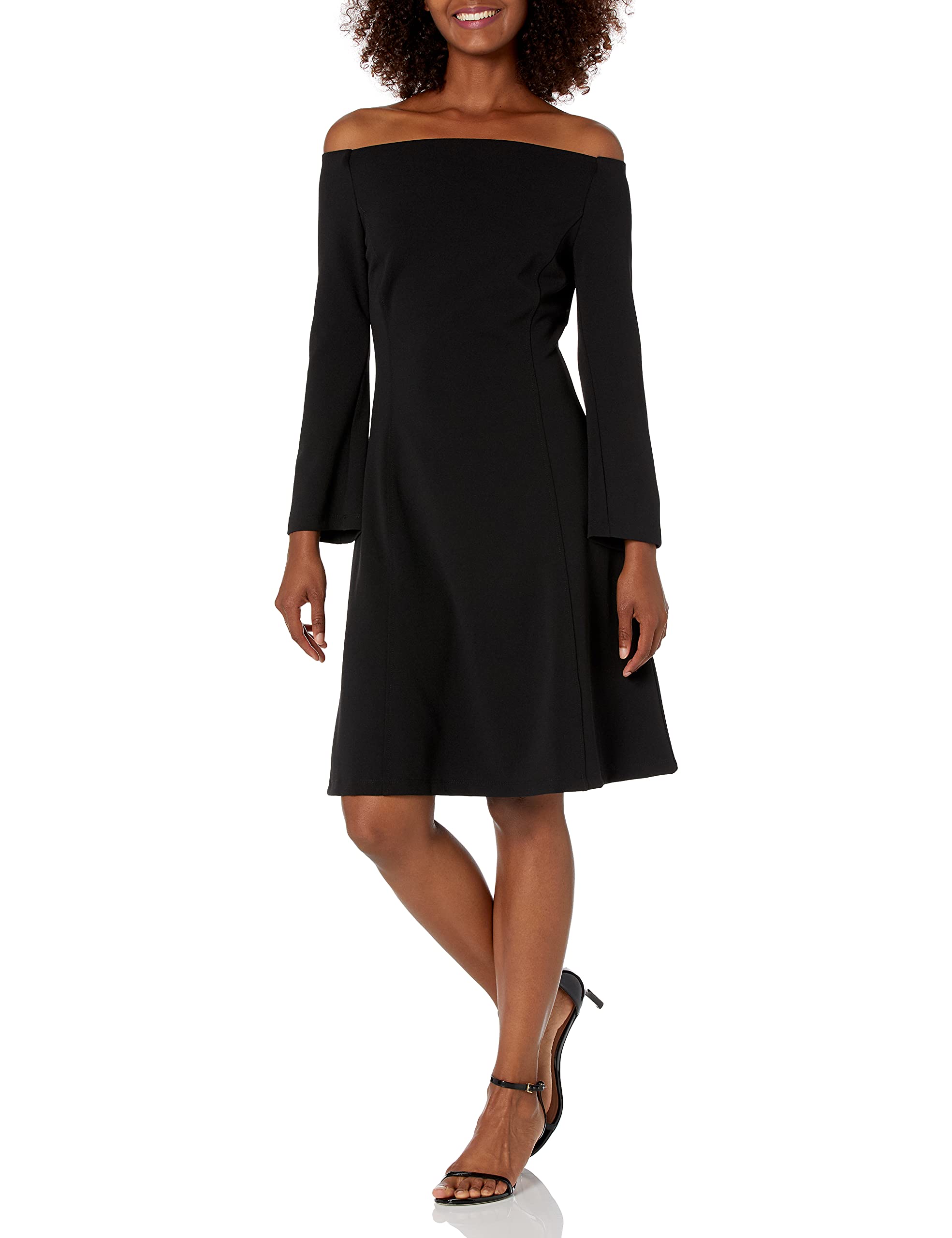 Lark & Ro Women's Long Sleeve Off the Shoulder Fit and Flare Dress, Black,  6 | eBay