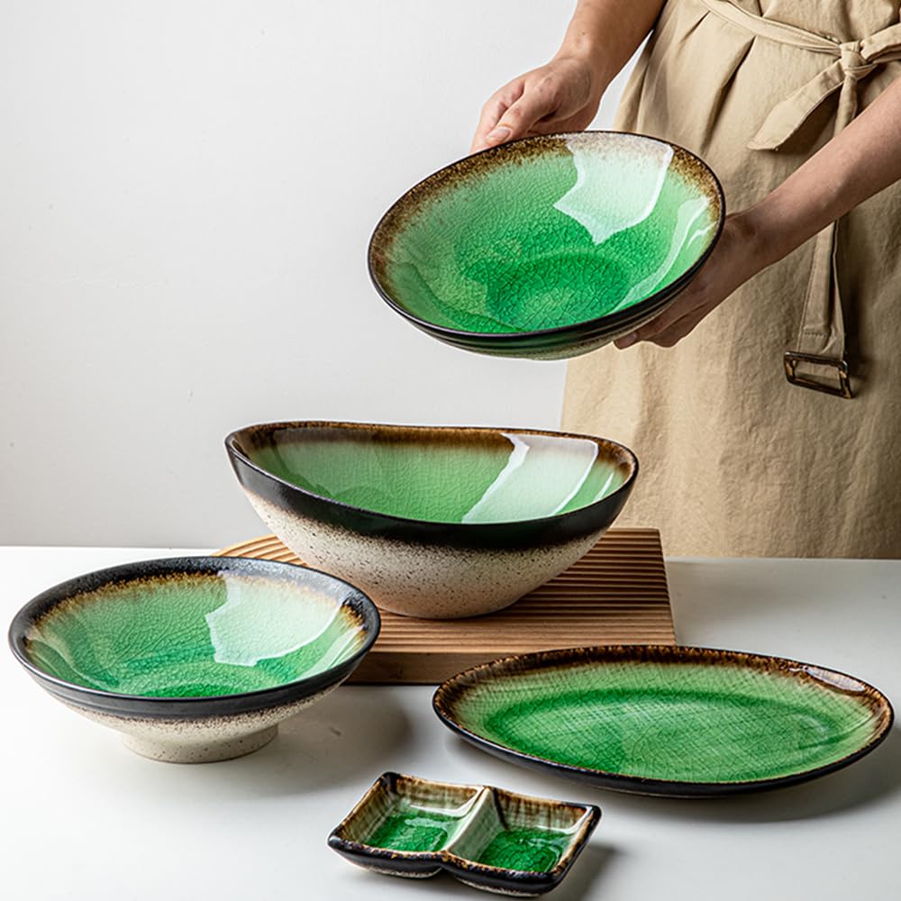 Platos de Camping Cuenco de Sopa cerámica Creativo Chino for Uso en restaurantes, Cuenco Fideos Ramen, Muy Adecuado for, hoteles, etc Plato Decorativo(A)