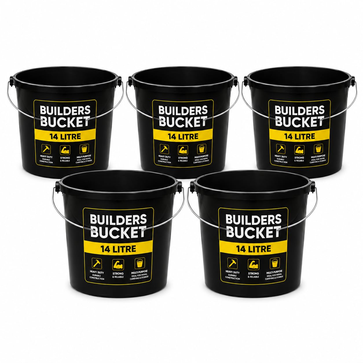 Yuzet 14L Black Builders Bucket Heavy Duty Plastic Mixing Carry Bucket