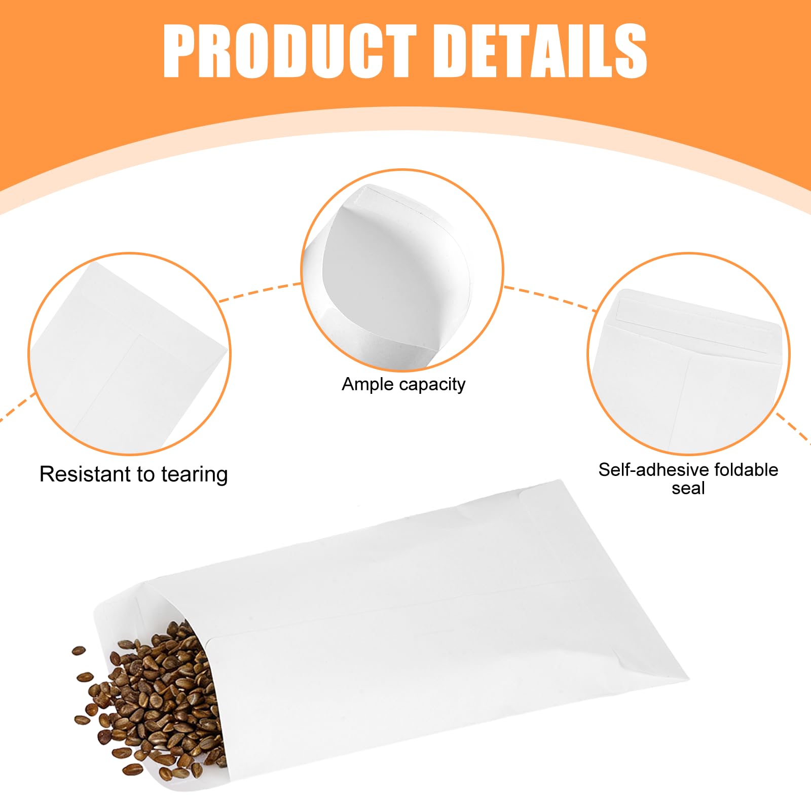 Varenzya 100 Pièces Enveloppes Blanches Autocollantes Papier Kraft 6×10 cm pour Stockage Semences