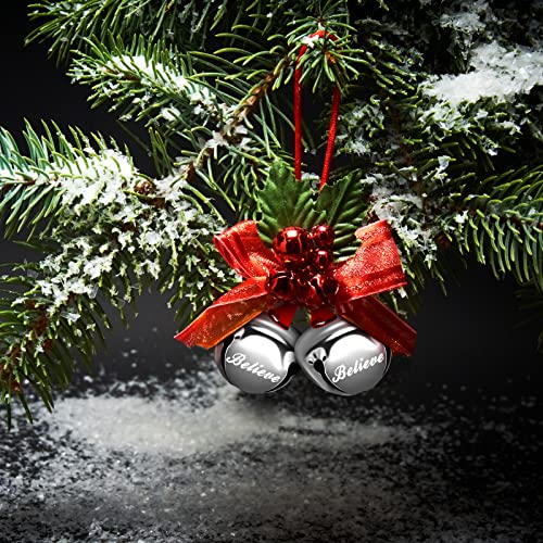 1.5 Inch Believe Bell Ornament Christmas Sleigh Bell With Red Ribbon Metal Christmas Bell Ornament For Christmas Tree Holiday Decoration (Silver, 12 Pieces) #TOP1