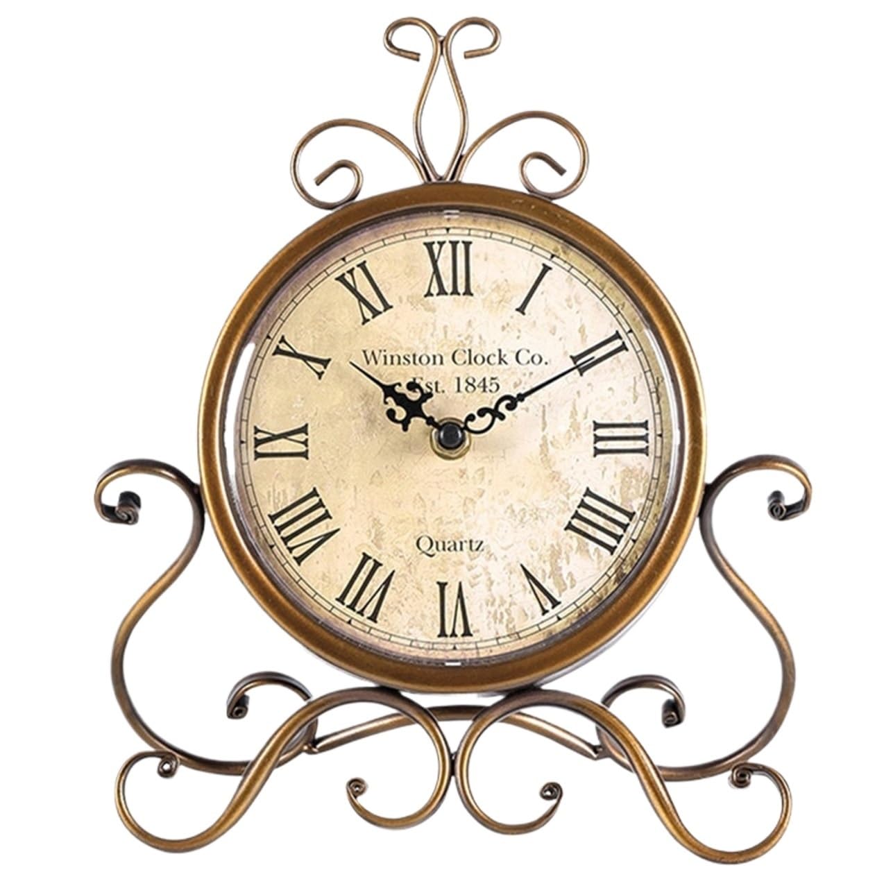 GFJHdfhE Mantel Clock | Classic Design Retro Iron Desk Clock Silent Non-Ticking Tabletop Metal For Bedroom Bedside Desktop Traditional Style(Bruin)