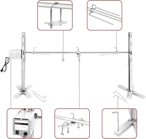 Miniatura 2 de Kit de parrilla eléctrica para asador, asador de cerdo de 90 libras, soporte de trípode de acero inoxidable, asador con capucha de cordero de cerdo