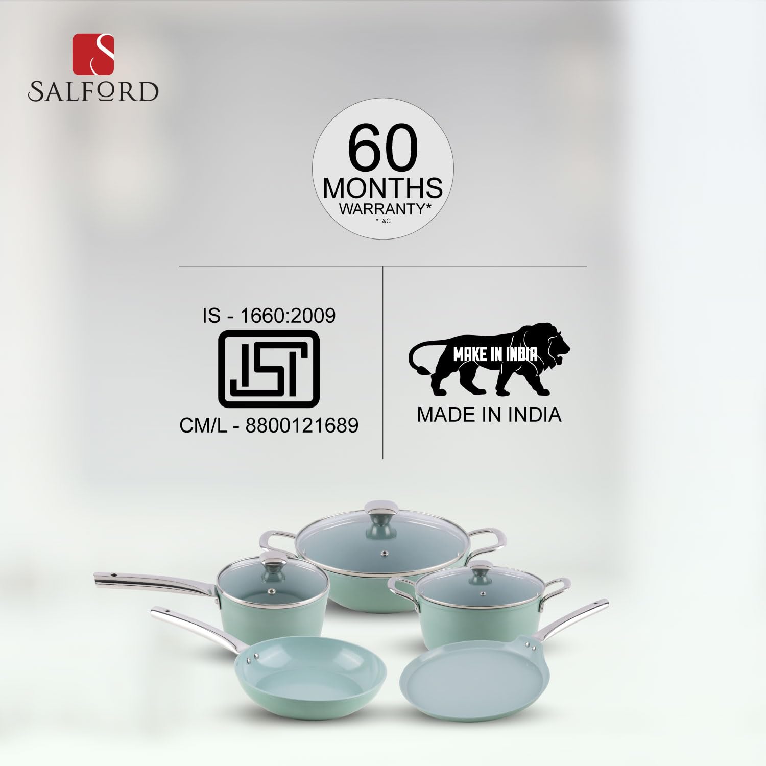 SALFORD Ceramic Non Stick Kadai, Glass Lid, Ceramic Coated Frying Kadhai, ISI Certified, Forged Aluminium, Non Toxic Woks PFAS & PTFE Free, 2 Yr Warranty (Green, 24cm) — Amazon image 9