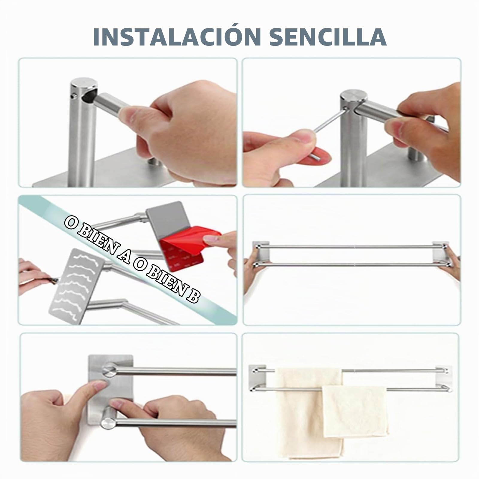 Toalleros de Baño sin Taladro, Doble Toallero Adhesivo de SUS304 Acero Inoxidable, Toallero Pared Antioxidante y Resistente a los Arañazos, Apto para Baño y Cocina (Cepillado Plata, 40cm)