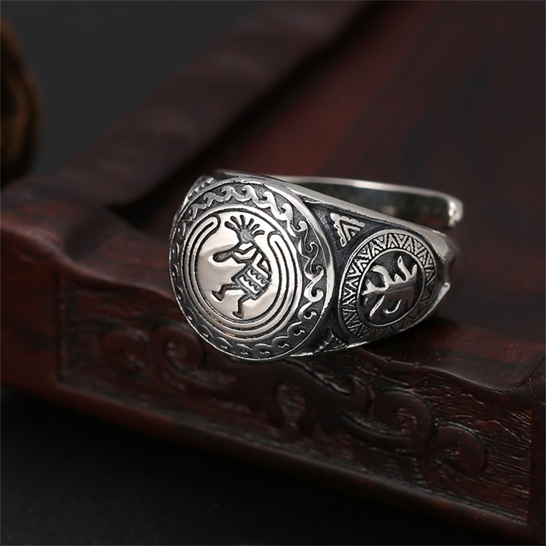 HMJGDHX Indianer-Siegel-Silberring, Herren-S925-Silber-Stammesporträt-Ring