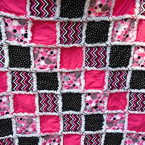 Baby toddler girl rag quilt pink black white newborn baby