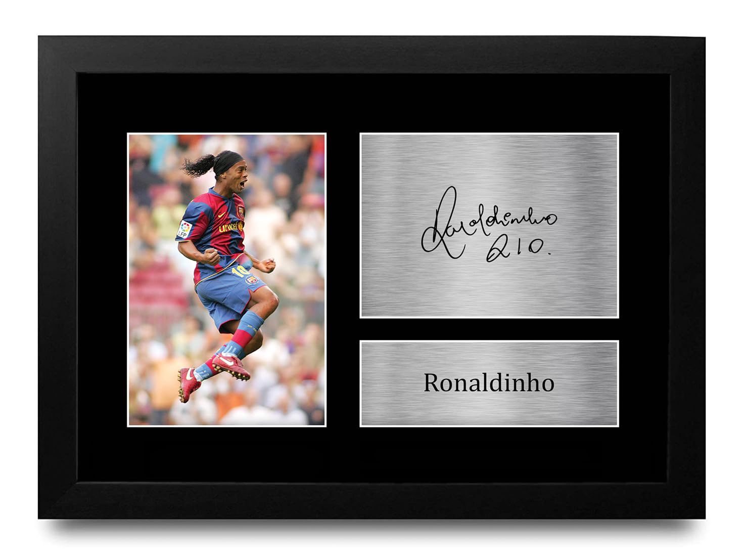 HWC Trading FR A4 Ronaldinho Barcelona Gifts Printed Signed Autograph Picture for Football Fans and Supporters - A4 Framed