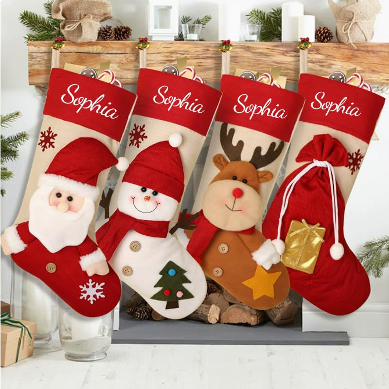 DSXW Personalized Christmas Stockings with Name - Custom Christmas Stockings,Embroidered Xmas Stocking with Name,18" Christmas Stocking,Gifts for Kids, Family Name Socks,Fireplace Holiday Decor Gifts