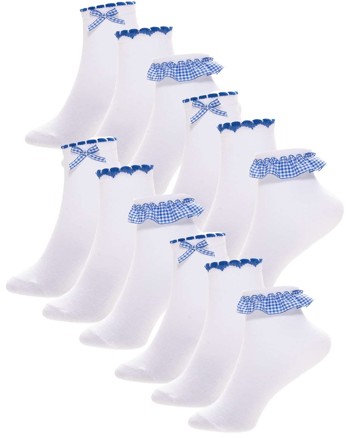 Slumber Hut 12 Pairs Kids Gingham Ribbon Socks 43B862 Sky Blue 12.5-3.5