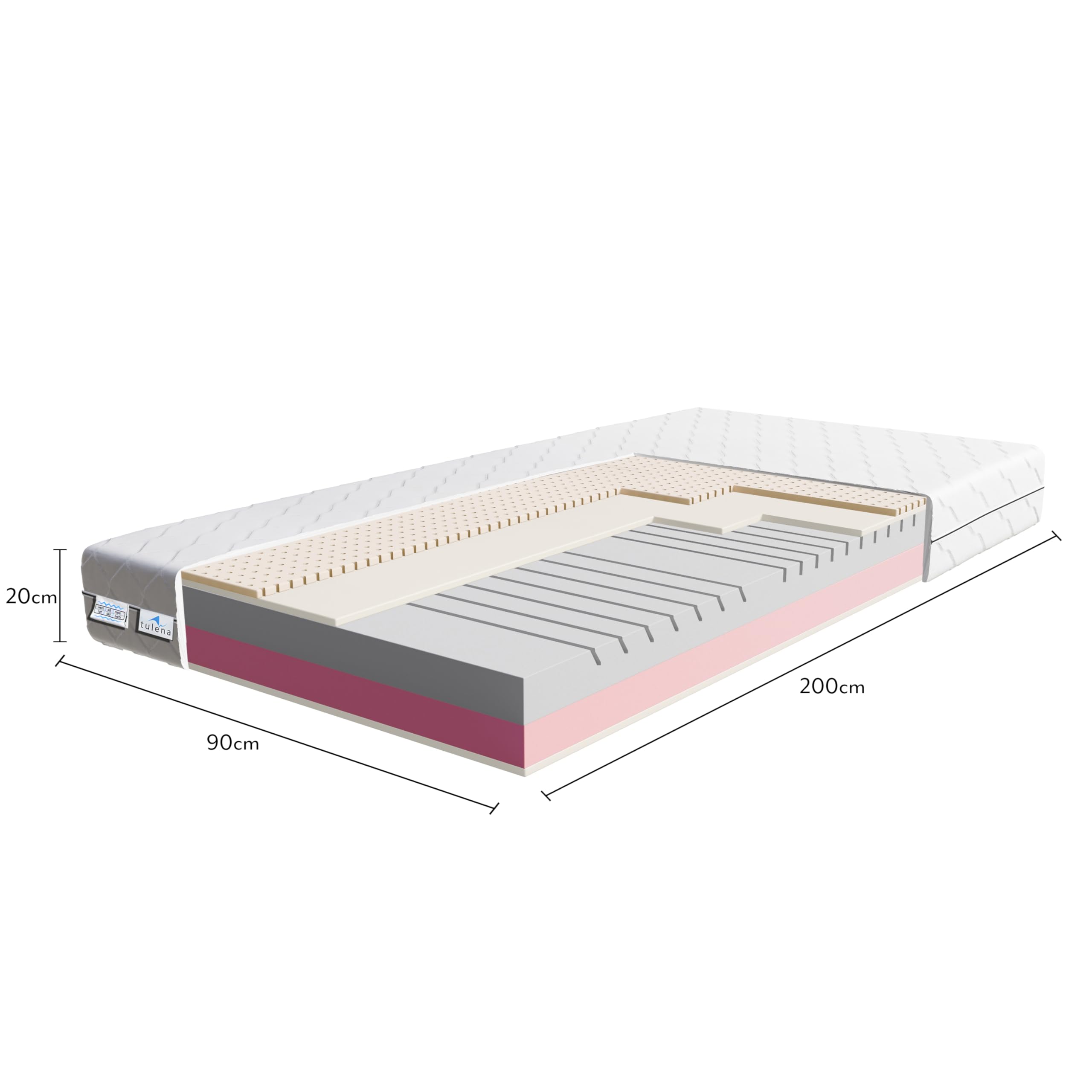 TULENA NOX Matratze 90x200 Komfortschaum mittelfest H3 + H4 Comfort Plus 20 cm Probeschlafen inkl. Wendematratze Antibakterieller Bezug mit Reißverschluss