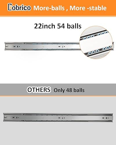 Miniatura 3 de Gobrico Diapositivas de cajón de 22 pulgadas, cierre suave automático, extensión completa, rodamiento de bolas, guías para gabinete de cocina