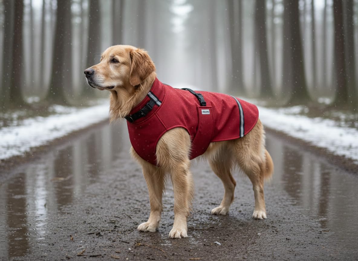Hundemantel Softshell „Style“ Wasserdicht & Winddicht – Hundejacke mit Fleece Innenseite – Wetterfeste Hundeweste mit Reflektoren & Geschirr-Öffnung – Verstellbar - waschbar (M)