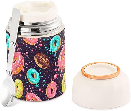 MCHIVER Donuts Food Jar with Spoon Stainless Steel Vacuum Insulated Food Container 17 oz Food Flask for Hot Food