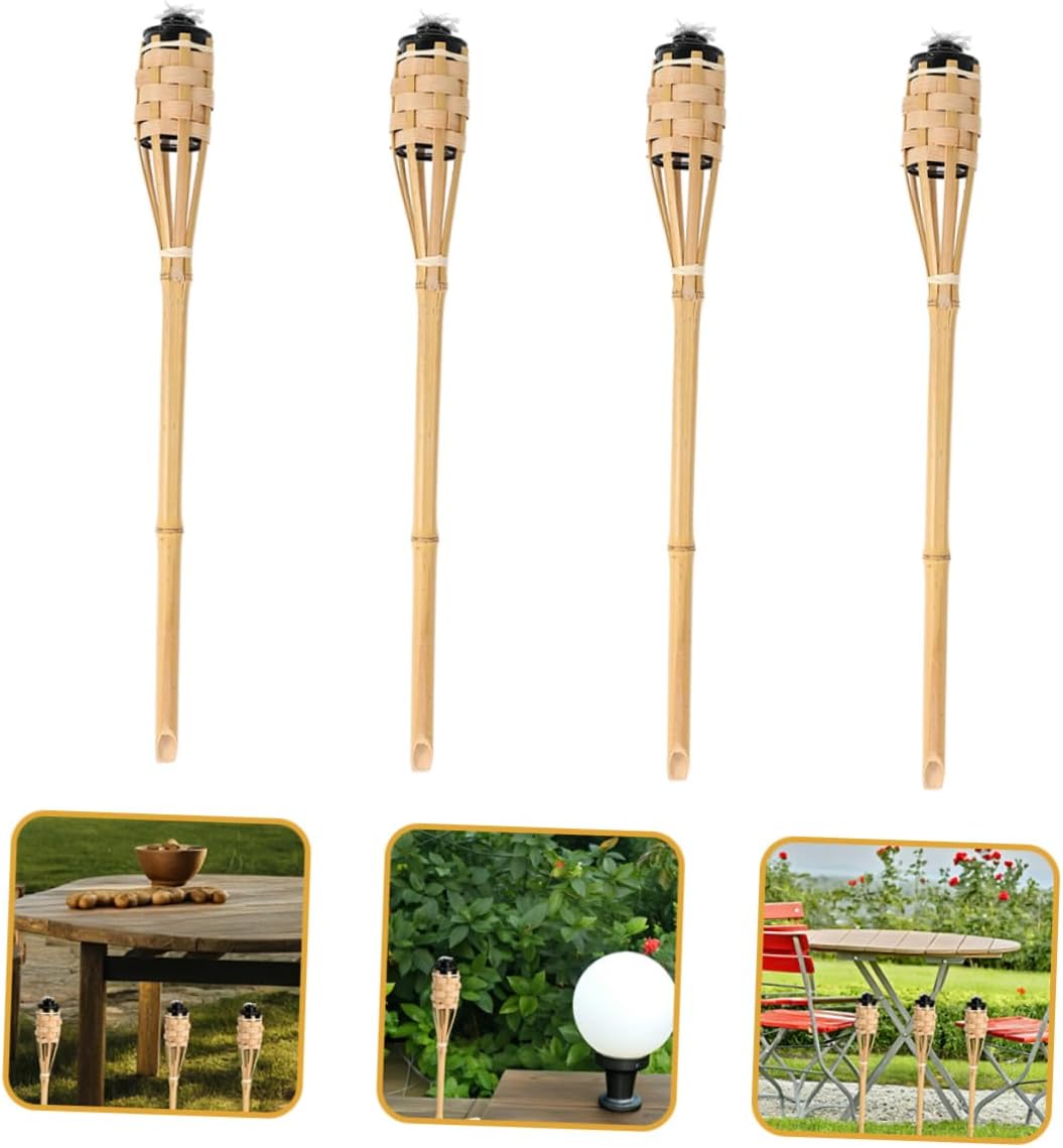 LALAFINA 4Pcs Torches for Outside Handmade Decorative Fire Torch with Lights for Weddings Festivals and Summer Luau Parties Construction