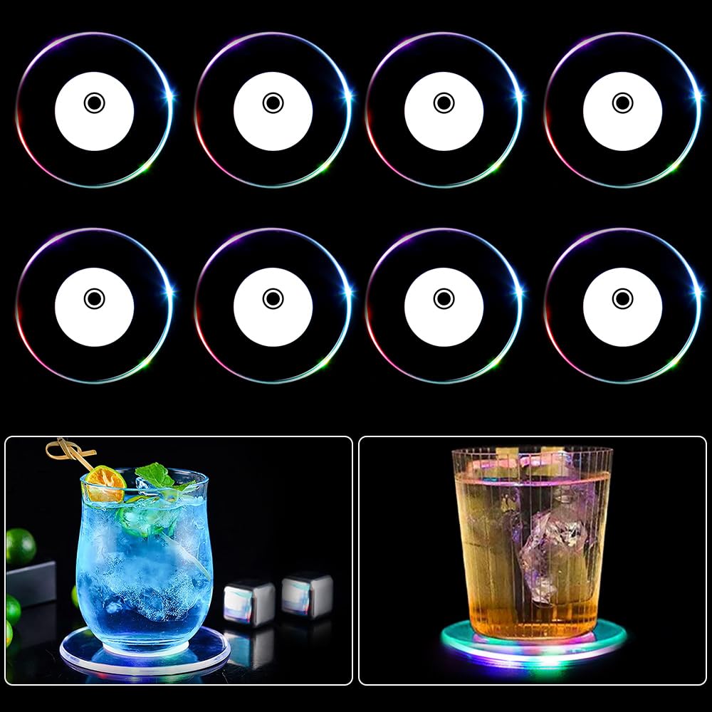 Sous-verres LED Aoreun - Lot De 8 | Multicolores étanches | Pour Fêtes Et Bars | Acrylique