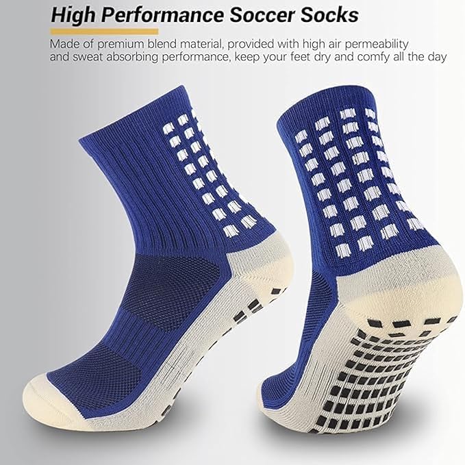 Image of Hi-Tech Performance Athletic Grip Socks for Men & Women Crew Length, Anti-Slip Rubber Grip socks for footballer, Thick Cushion Sports Socks for Running, Gym, Training
