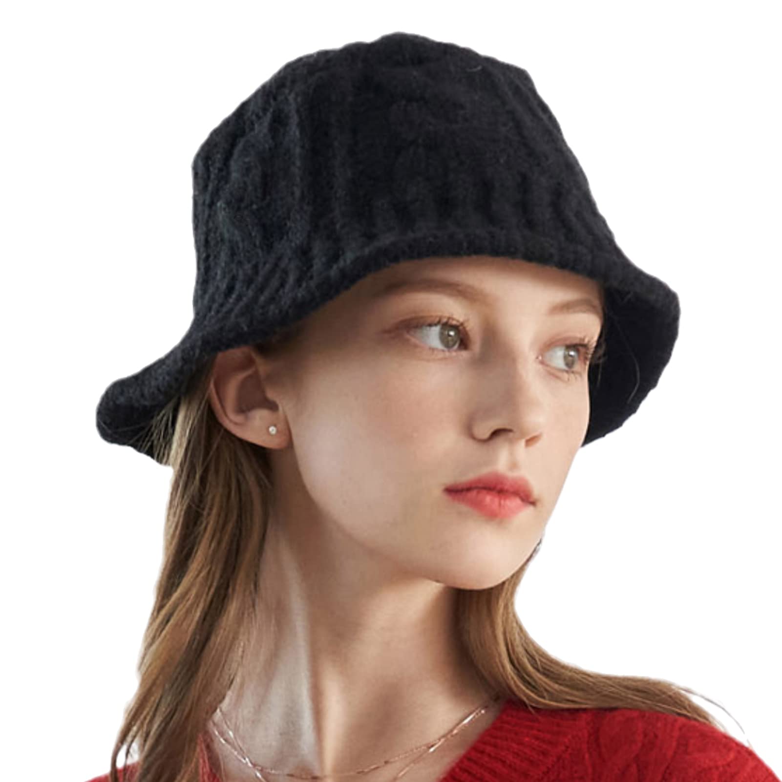 Photo 1 of JiaTL WeyJia Knit Bucket Hat for Women Handmade Crechet Fisherman Cap Trendy Foldable Warm Comfortable Hat A-Black