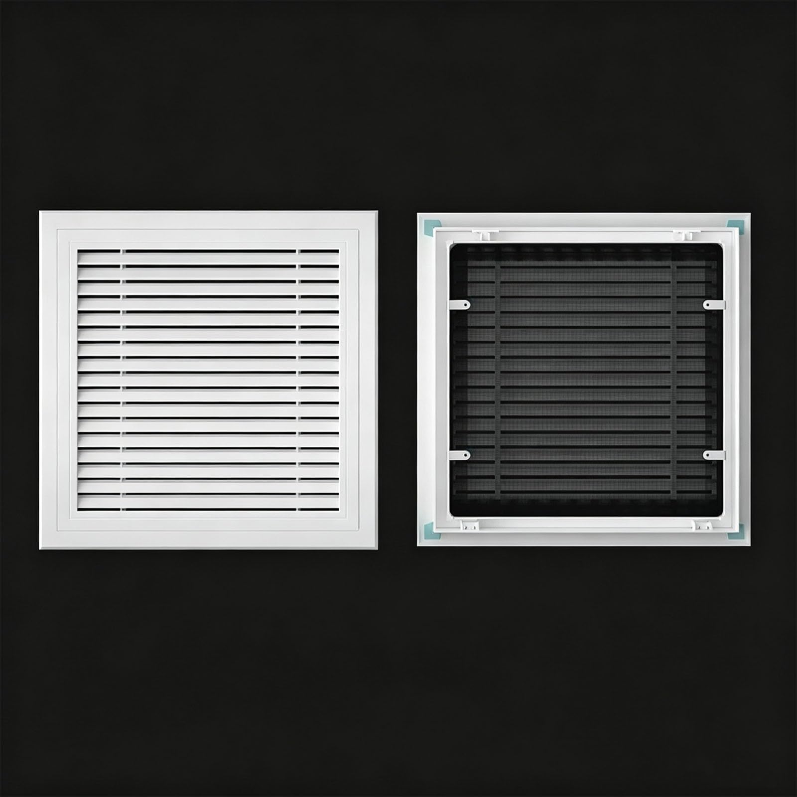 Griglia di ventilazione quadrata, a lamelle, con schermo rimovibile