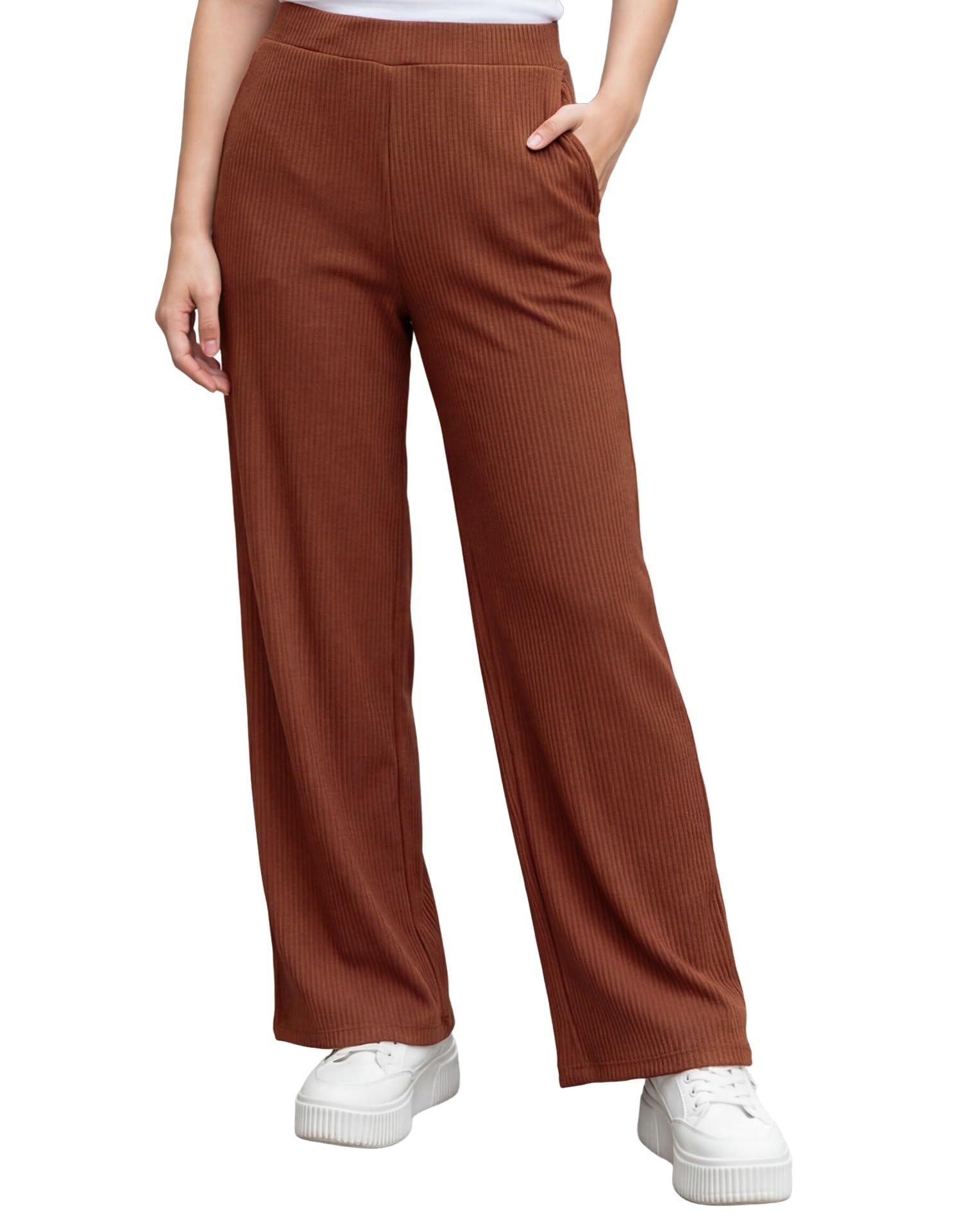 selvia Women Rust Ribbed Lycra Comfortable Pant Trousers for Office Wear, Travel-picture-25
