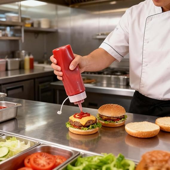 6 PCS Squeeze Bottles, 8oz / 250ML Plastic Sauce Bottles, Versatile Condiment Dispensers for Ketchup, Sauce,BBQ, Dressings, Syrup