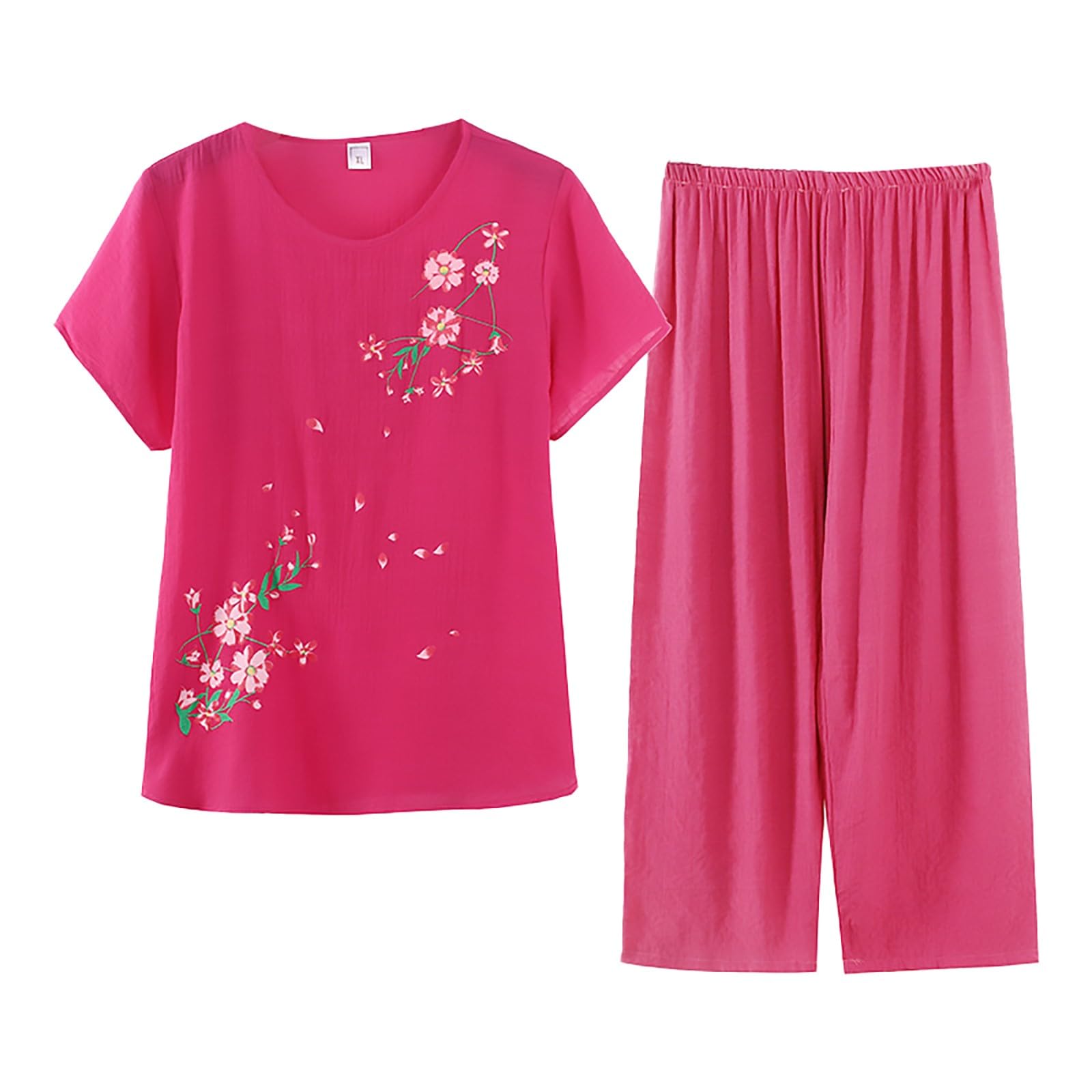 iOoppek Pantalones cortos de verano transpirables y cómodos de manga corta de algodón y lino para mujer, dos conjuntos Mi cuenta Mis pedidos Actual