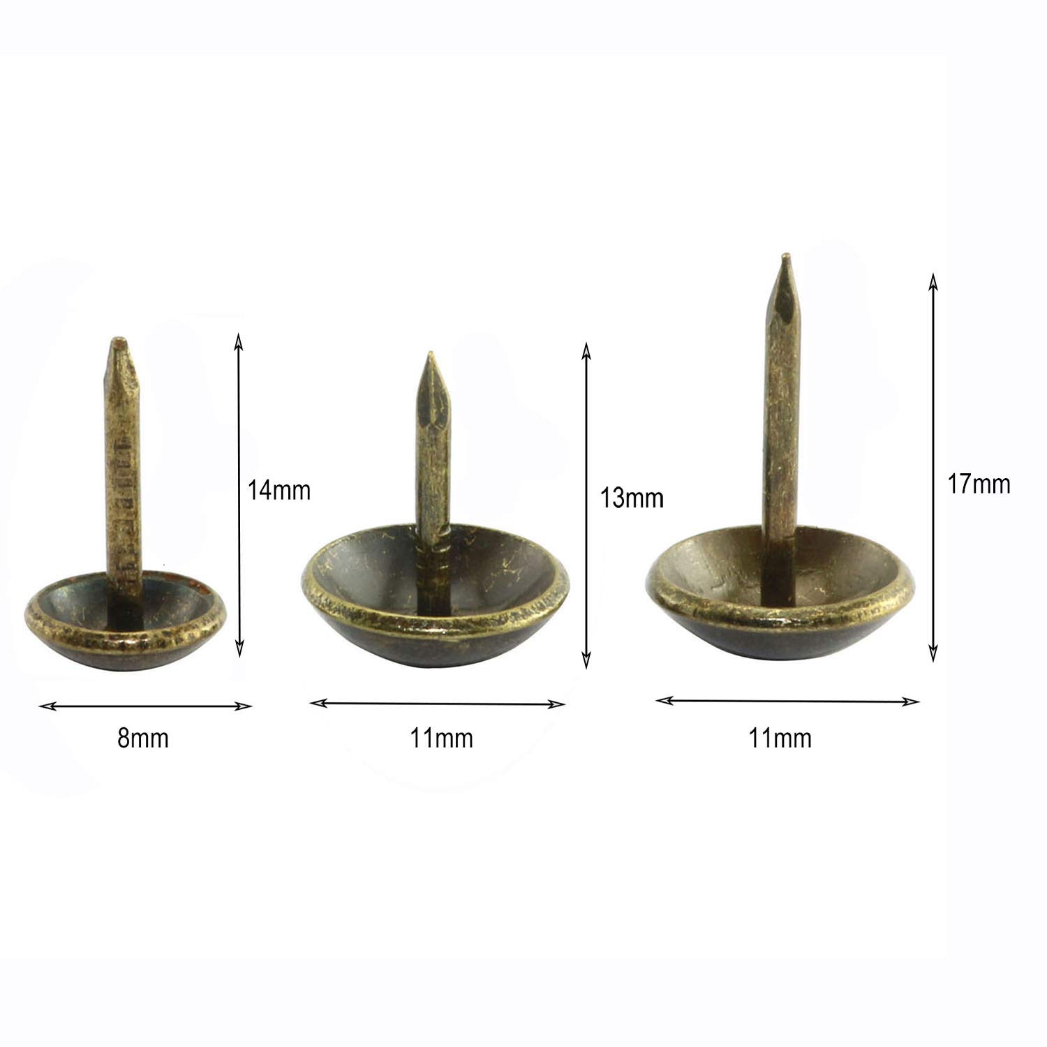 RuiLing 100pcs Bronze Upholstery Nail Antique Round Head Pushpin Furniture Nails Sofa Decorative Tack Stud 11x17mm 1