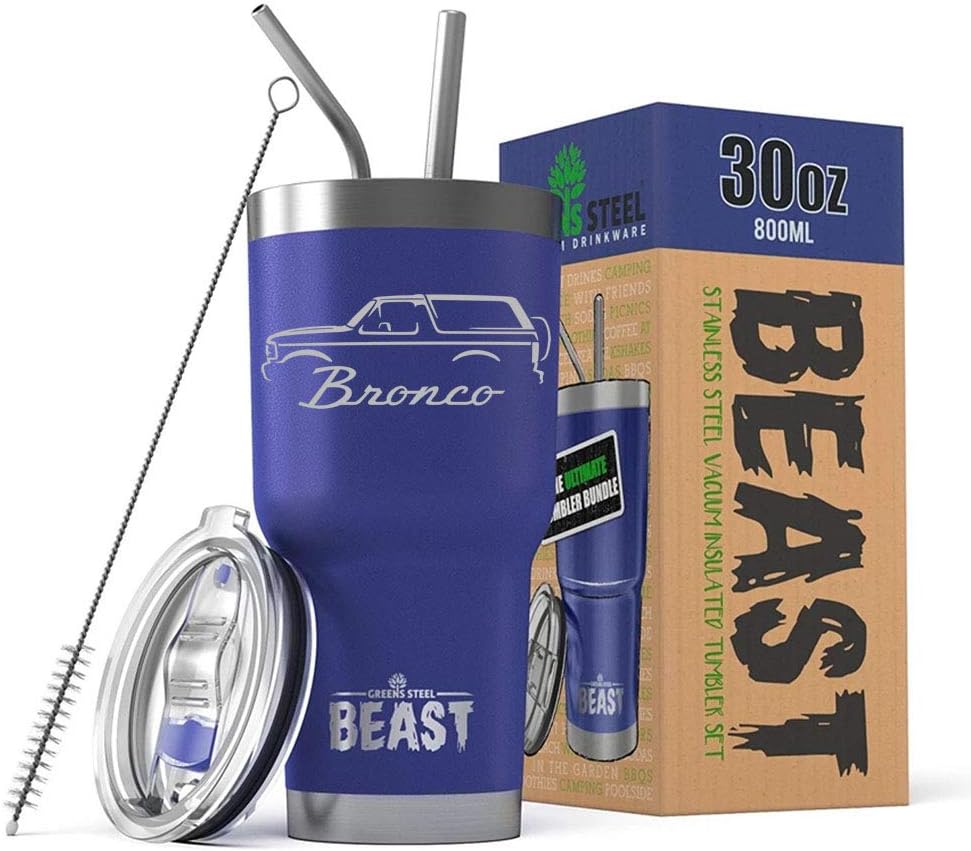 1992-96 Ford Bronco Truck Beast 30 oz Stainless Steel Insulated Tumbler w/Lid, 2 Straws, Brush and Gift Box royal